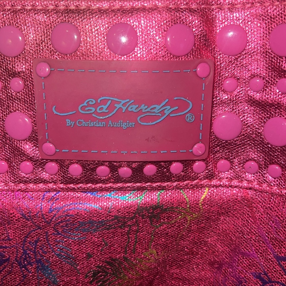*EUC* Y2K Ed Hardy x Lisa Frank Holographic Tote by Christian Audigier - Picture 2 of 9
